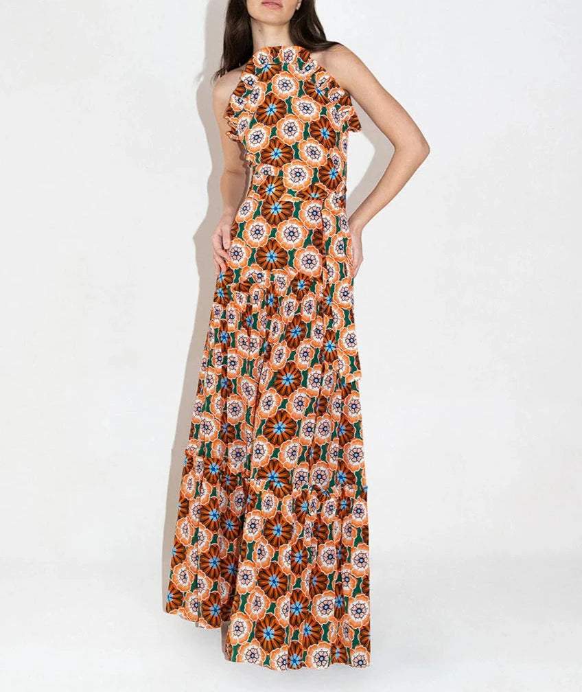 Borgo de Nor Tatiana Crepe Maxi Dress - Flower Pop Orange