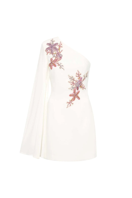 Rebecca Vallance Chantara One Shoulder Mini Dress Ivory