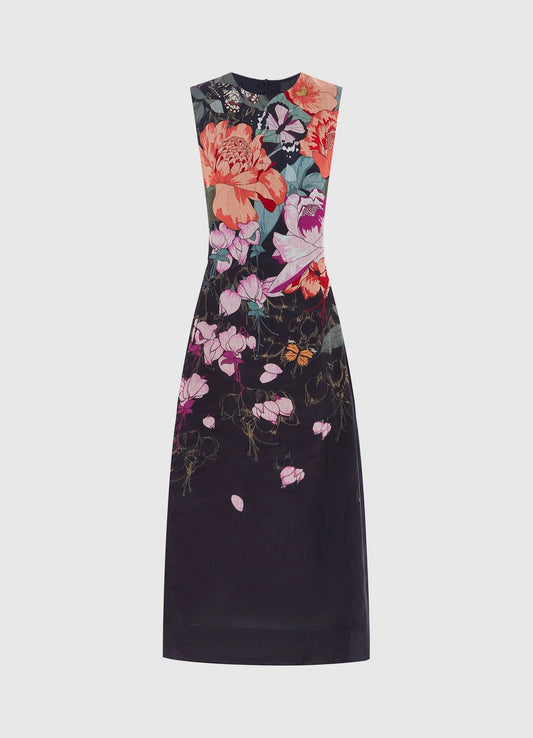 Cleo Sleeveless Floral Cotton Midi Dress Lush Print Black