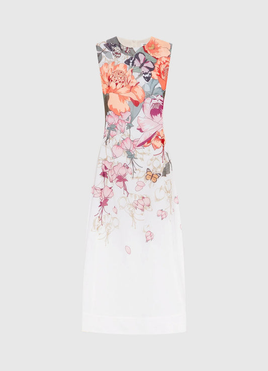 Cleo Sleeveless Floral Cotton Midi Dress Lush Print White