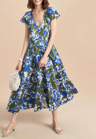 Delfina Dress Moss/blue/floral