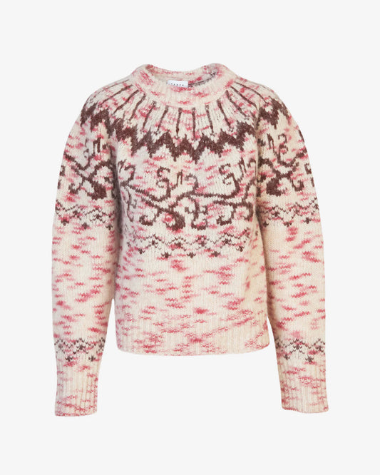 Duke fair isle knot top - taupe/magenta/multi