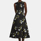 Mara Dress in Floral Printed Rose Stems on Black Moire