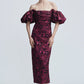 Puff sleeve sheath dress - NAVY/PINK