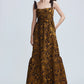 Sunflower Jacquard Flounce Hem Gown
