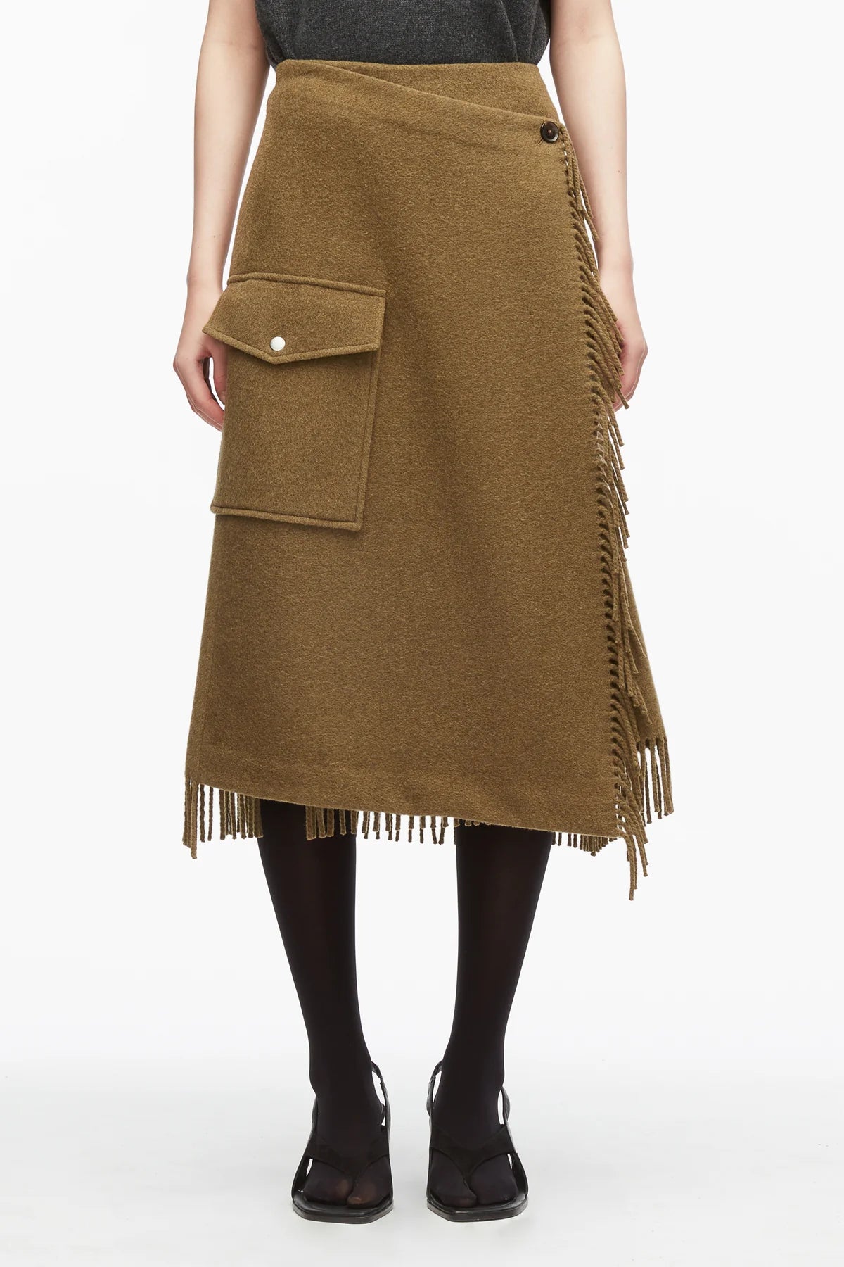 Scarf-Hem Wrap Midi Skirt