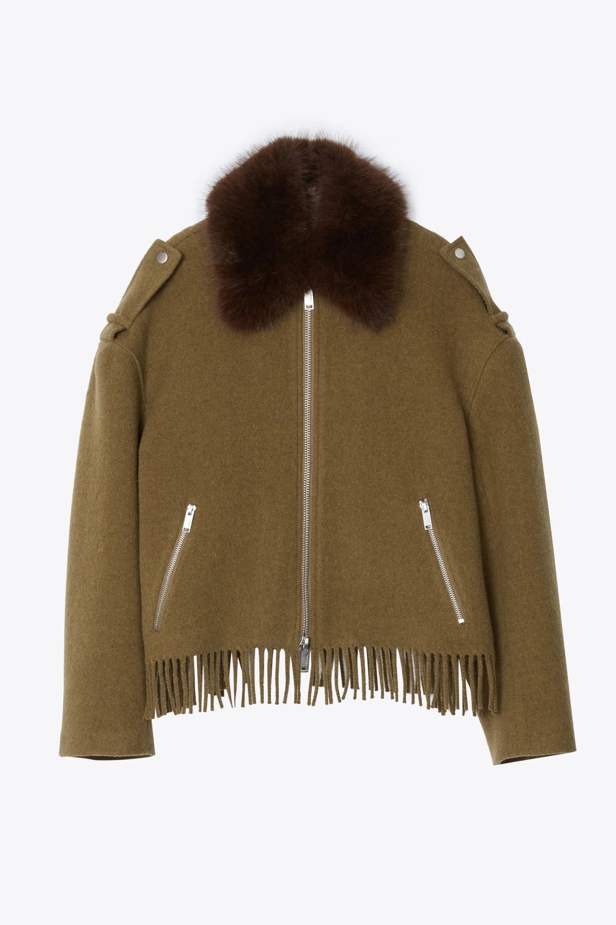 Scarf-Hem Jacket w/Faux Fur Collar