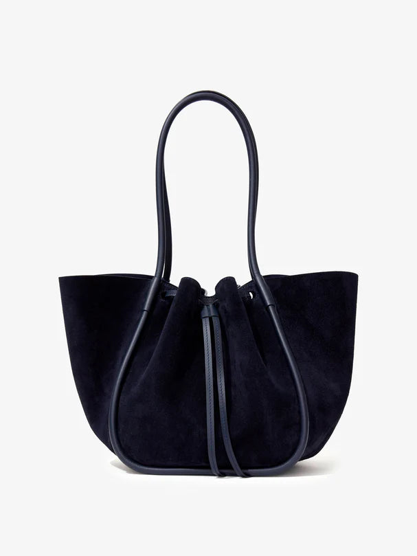 Large ruched tote in soft shiny calf - deep navy