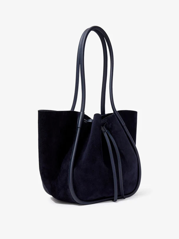 Large ruched tote in soft shiny calf - deep navy