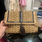 EvaBo Envelope Clutch in Raffia and Crocodile