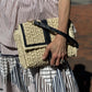 EvaBo Envelope Clutch in Raffia and Crocodile