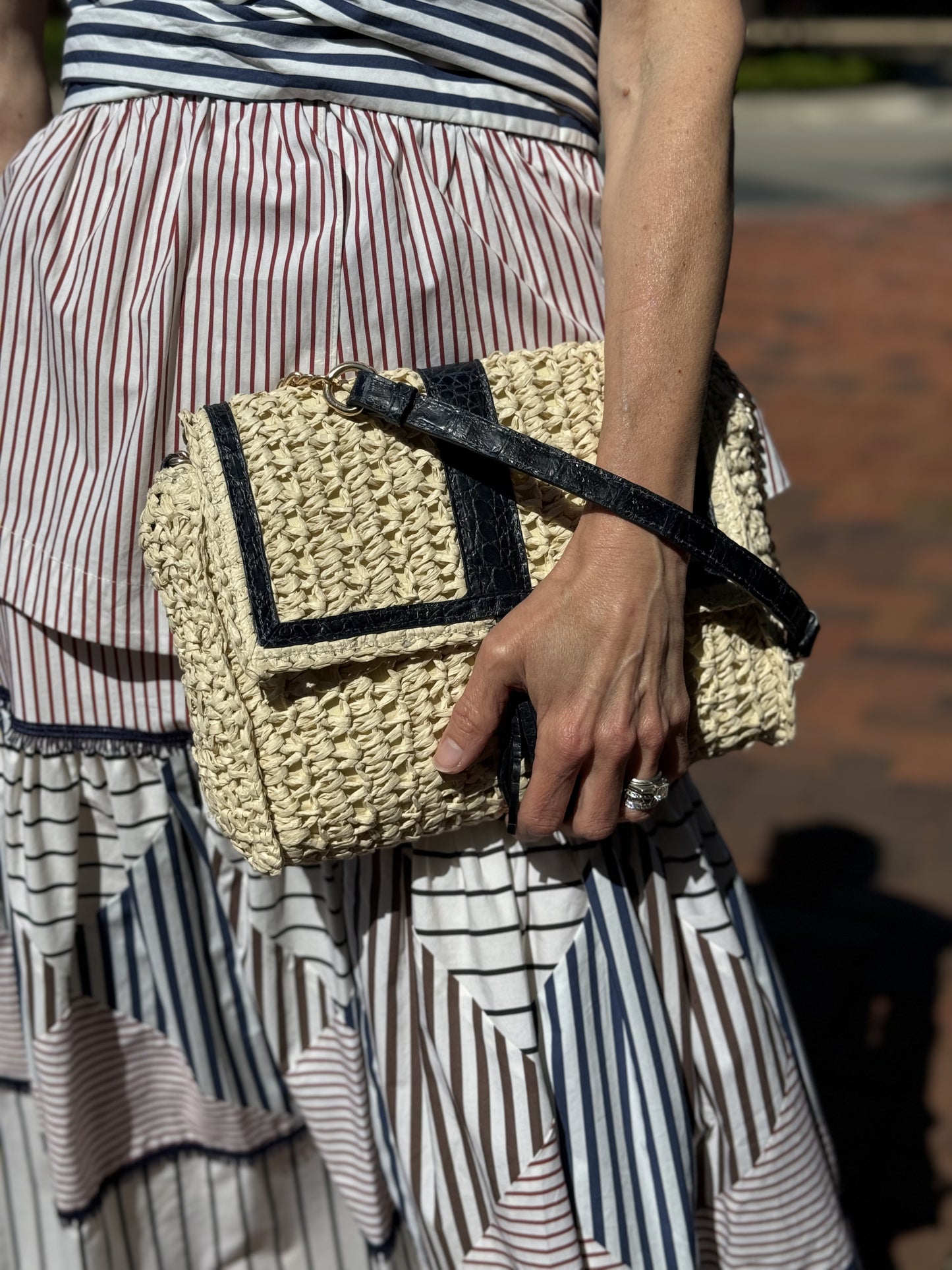 EvaBo Envelope Clutch in Raffia and Crocodile