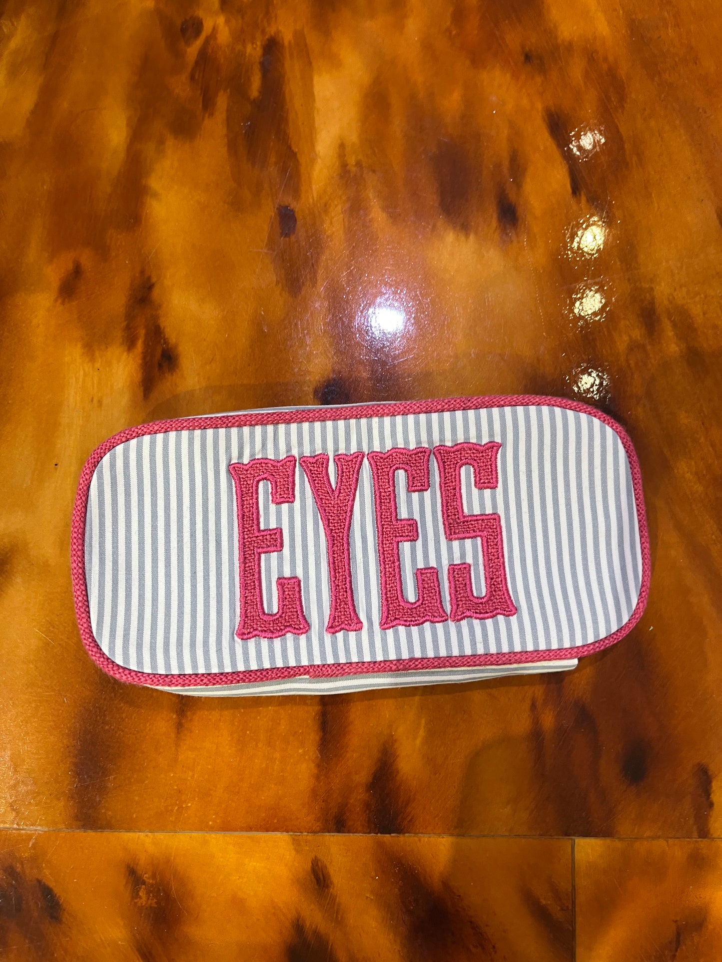 Eye glass case - Pinstripe with Hot Pink Applique