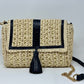 EvaBo Envelope Clutch in Raffia and Crocodile