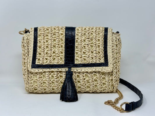 EvaBo Envelope Clutch in Raffia and Crocodile