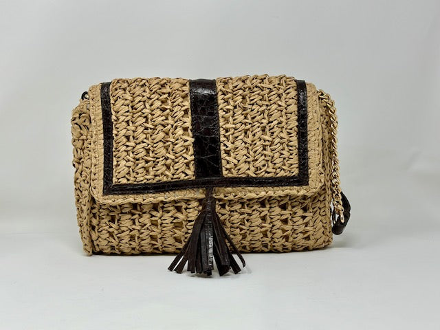 EvaBo Envelope Clutch in Raffia and Crocodile