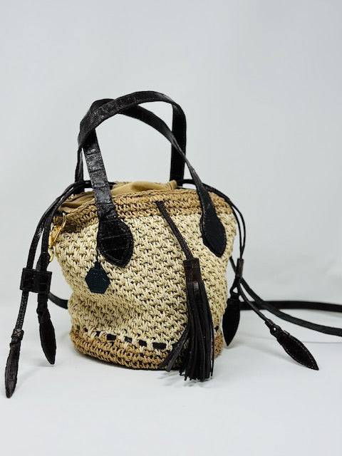 Bucket in Raffia and Crocodile