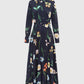 Navy floral dress on a light gray background