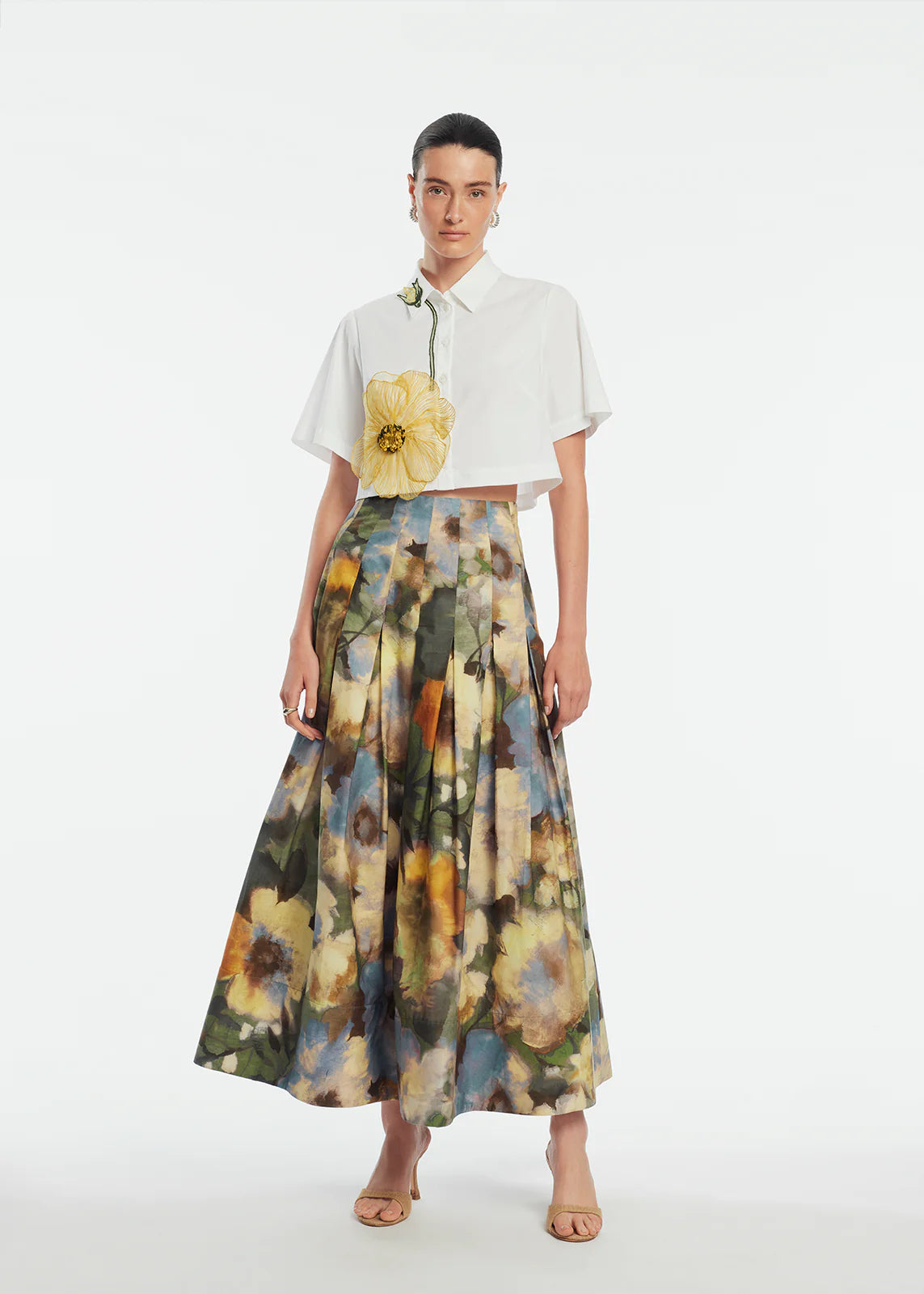 Peony Embroidered Cropped Shirt - The Lake Forest Shop