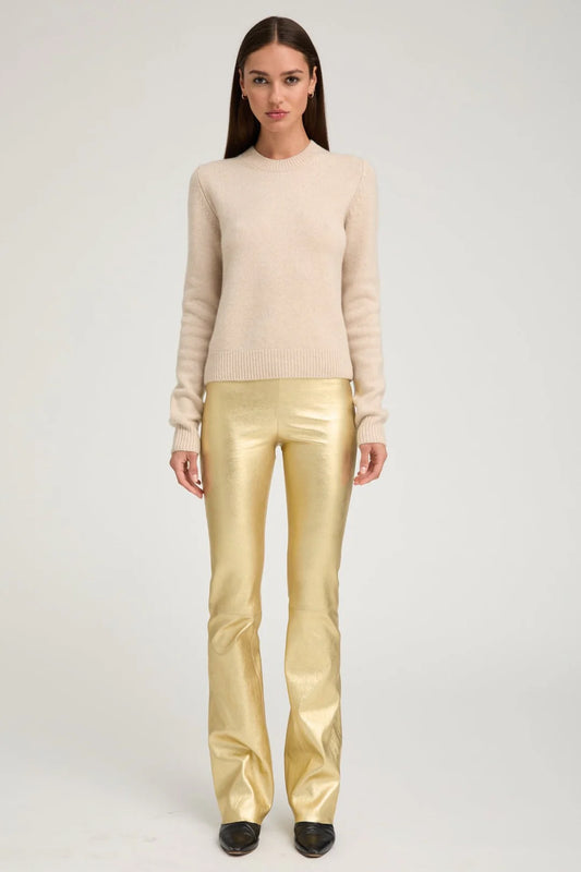 Gold Micro Flare Leather Pant