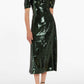 September Emerald Paillete Puff Sleeve Midi Dress