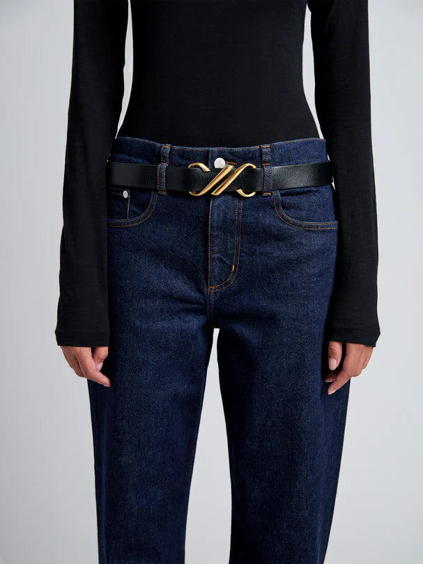 Monogram belt in shiny calf - BLACK