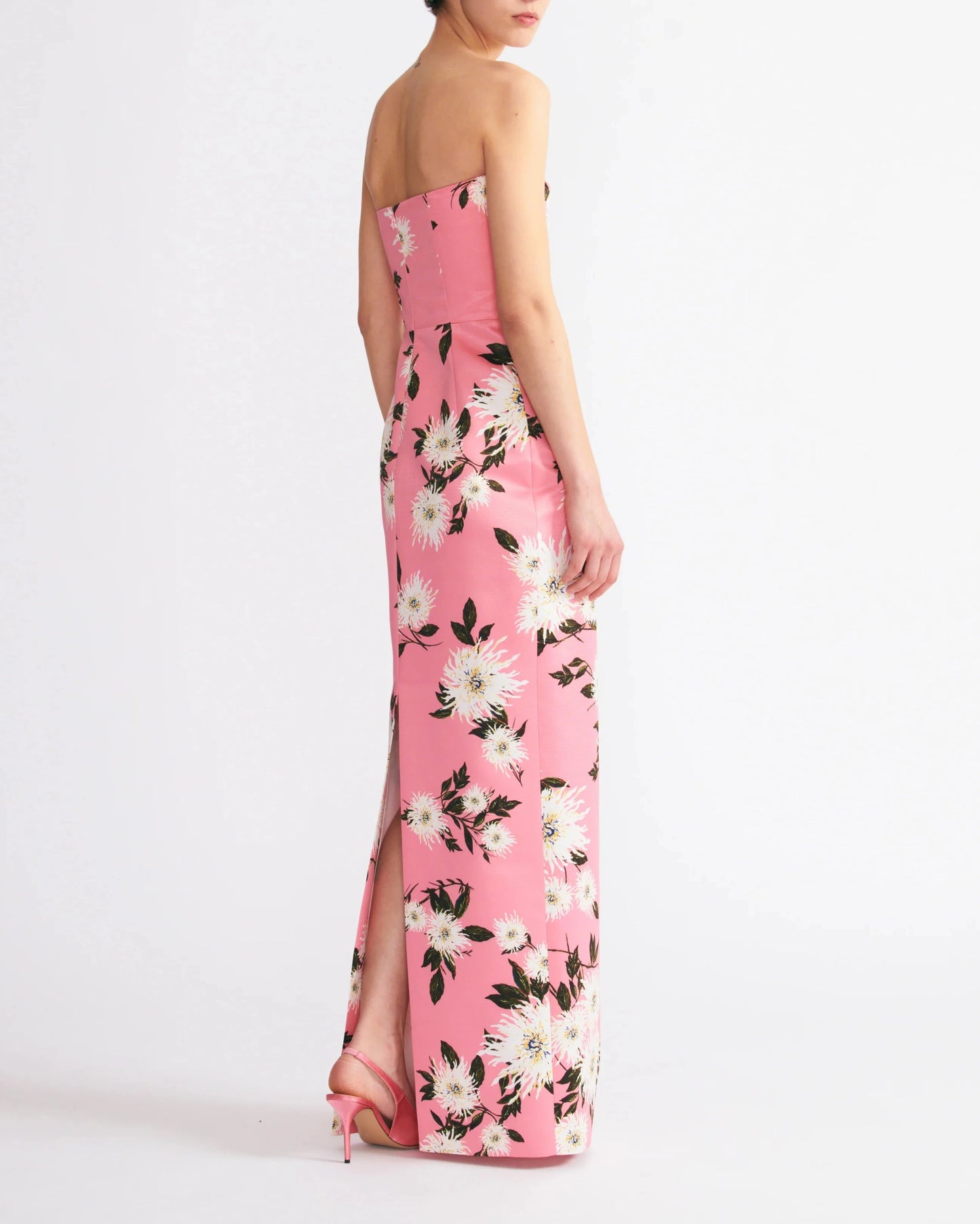 Emine Gown in Pink Dahlia Floral Print Taffeta Faille