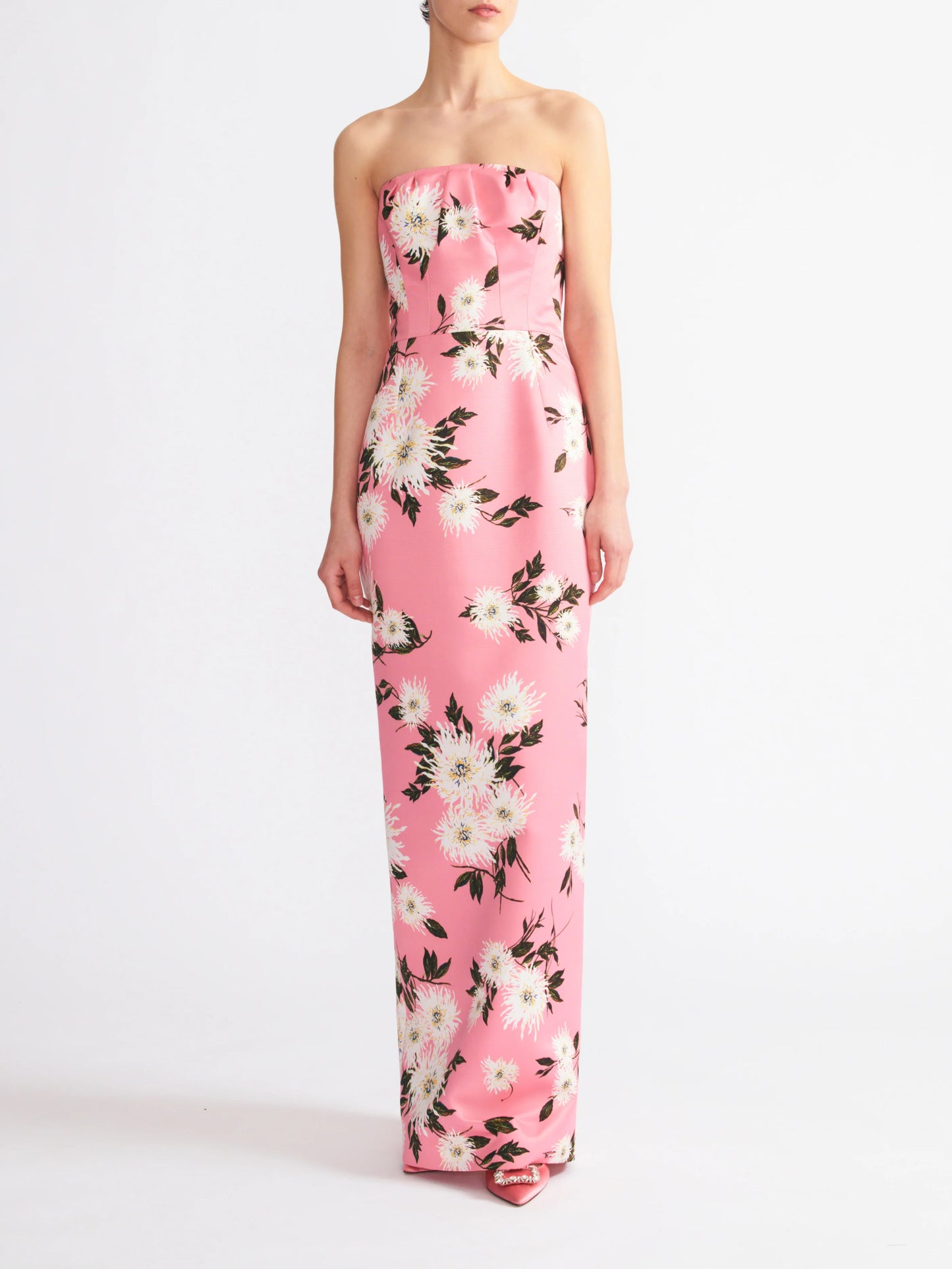 Emine Gown in Pink Dahlia Floral Print Taffeta Faille