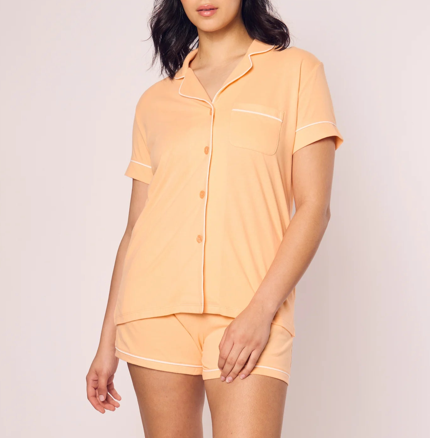 Petite Plume Pajama Set Pima Short Sleeve in Peach