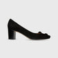 Buckle Heel in Black Suede