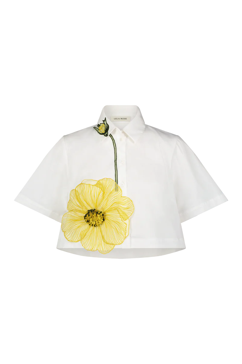Peony Embroidered Cropped Shirt - The Lake Forest Shop