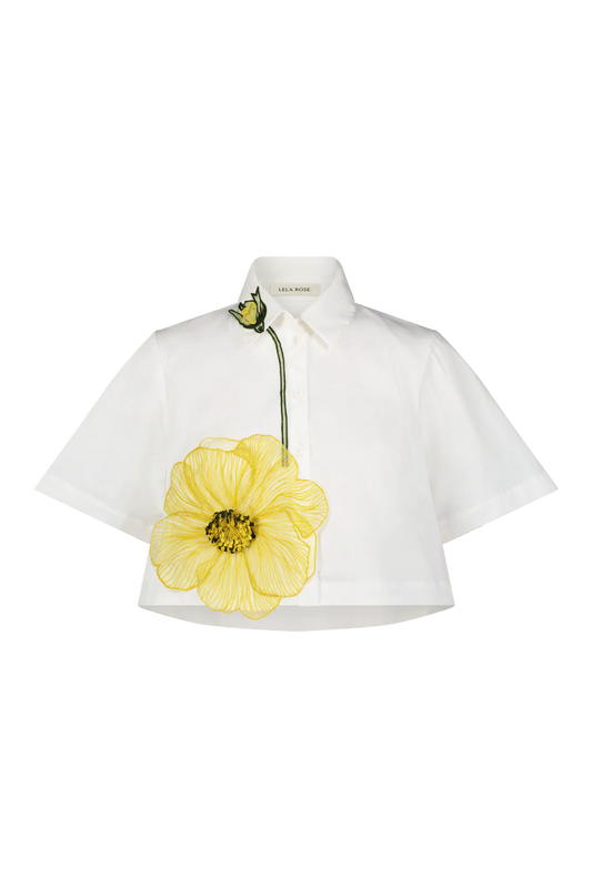 Peony Embroidered Cropped Shirt - The Lake Forest Shop