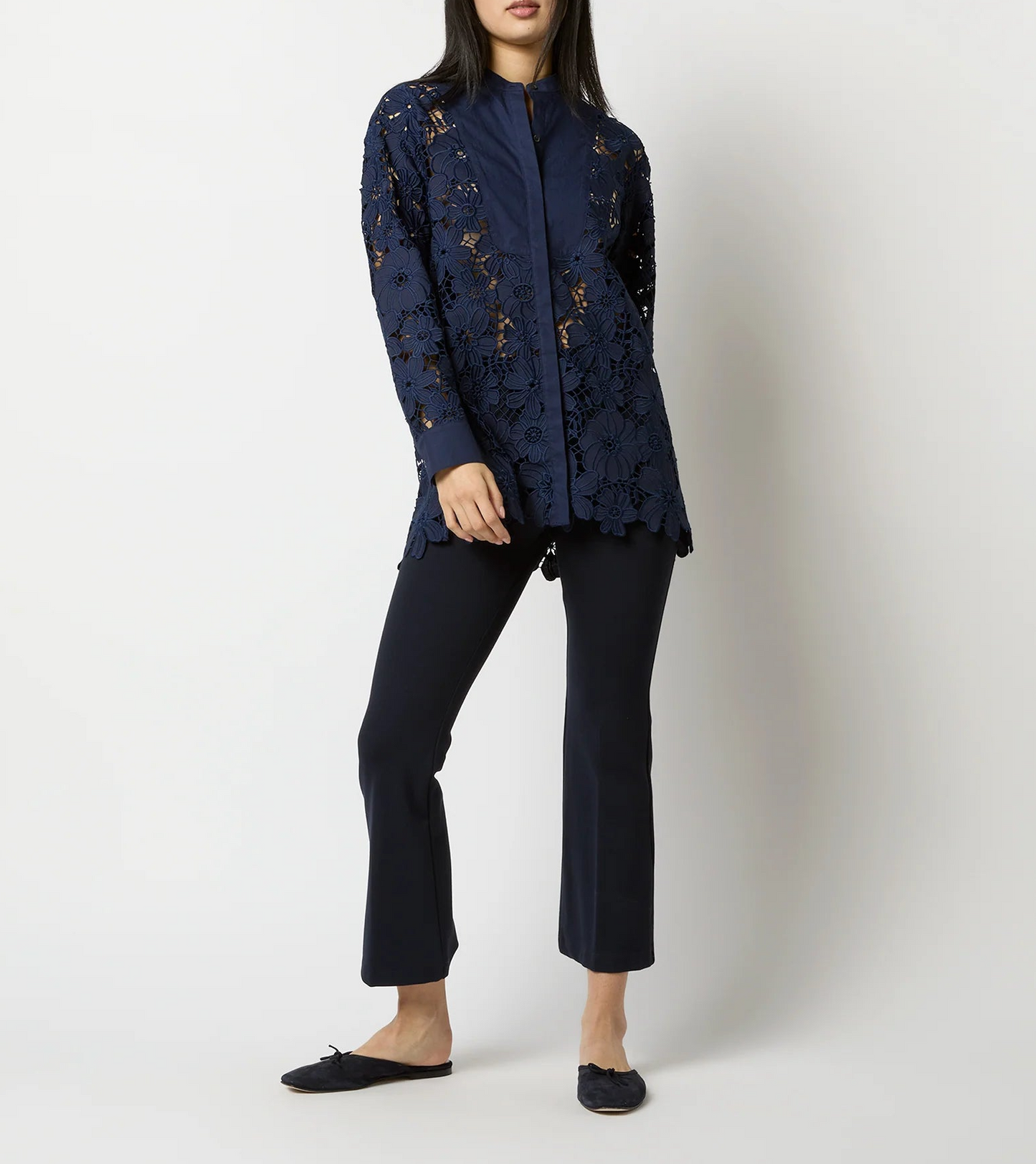 Josephine Bib Tunic Navy Floral Guipure Lace