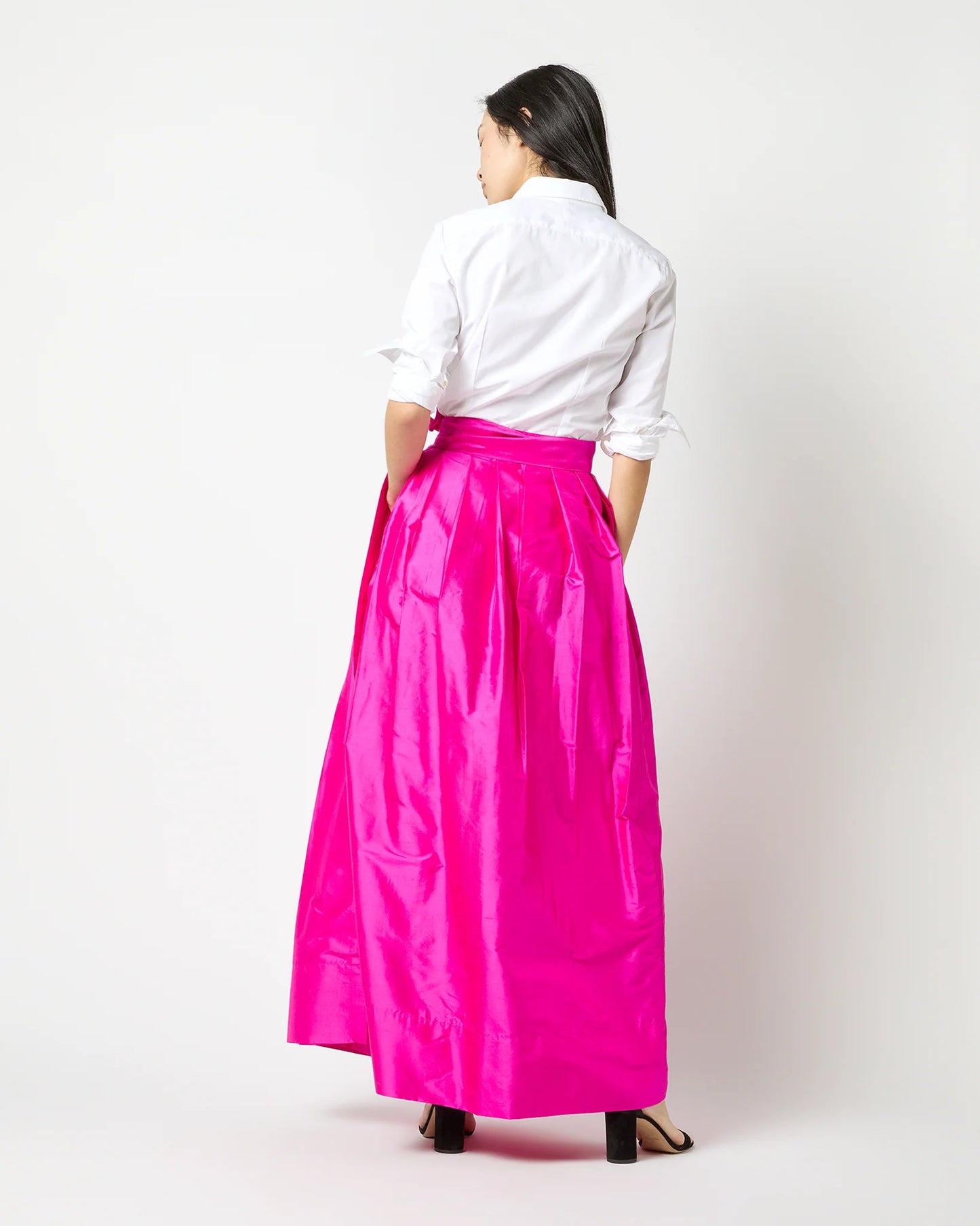 Pleated Wrap Skirt Magenta Silk Shantung