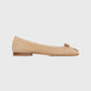 Square-Toe Ballet Flat in Camel Suede