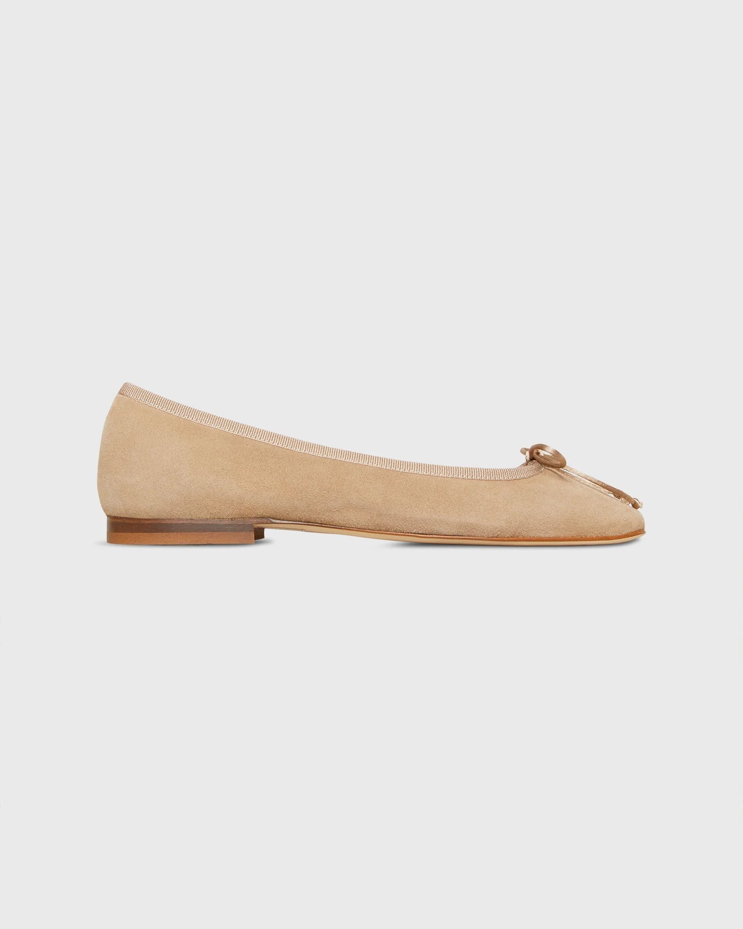 Square-Toe Ballet Flat in Camel Suede