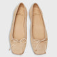 Square-Toe Ballet Flat in Camel Suede