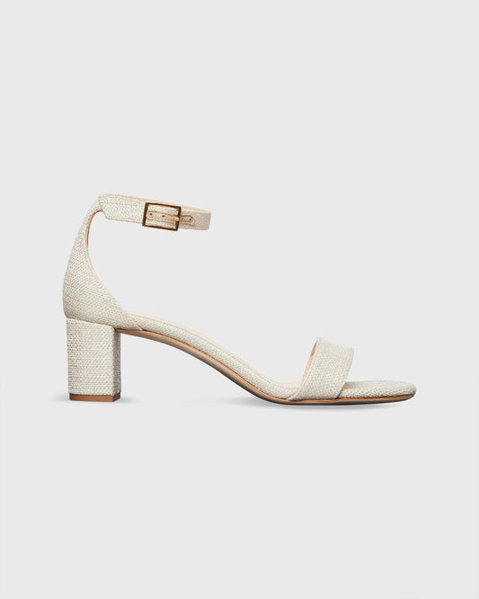 Ankle-Wrap Block Heel in Natural Raffia