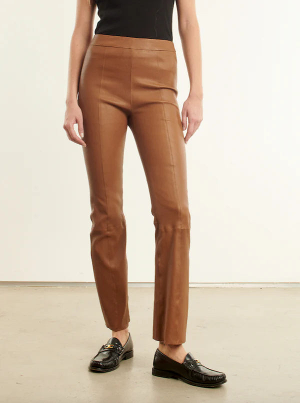 SPRWMN Leather Ankle Flares in Walnut with Princess Seams