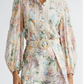 Halliday Floral Lace Trim Balloon Sleeve Cotton Button-Up Shirt