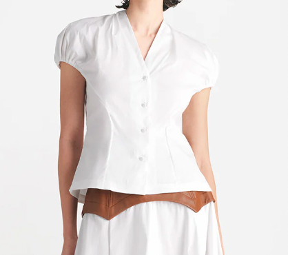 Button Front V-Neck Blouse