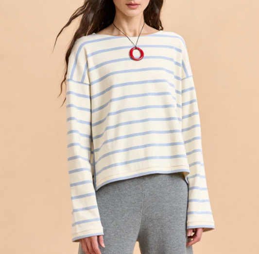 Long Sleeve Breton Tee Ecru/Light Blue