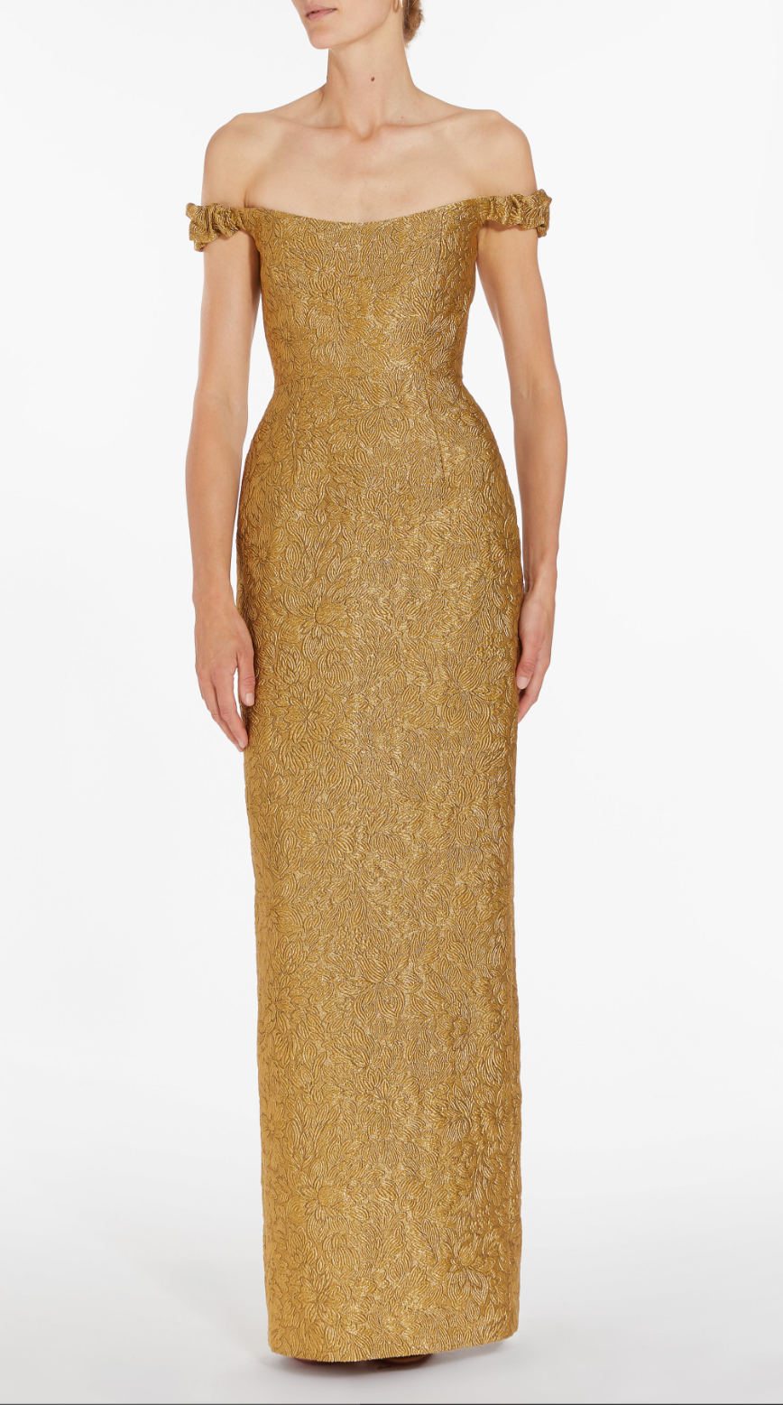 Farrah Gold Brocade Column Dress - The Lake Forest Shop