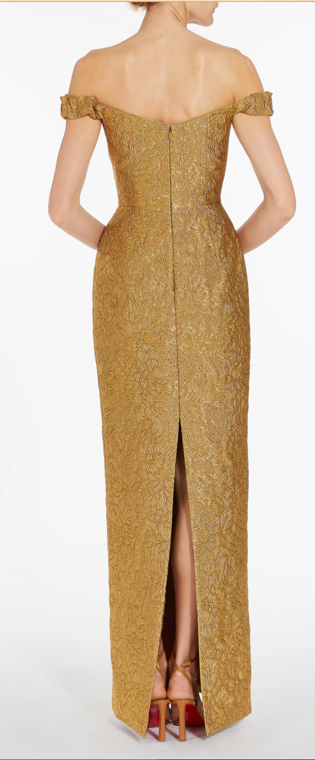 Farrah Gold Brocade Column Dress - The Lake Forest Shop