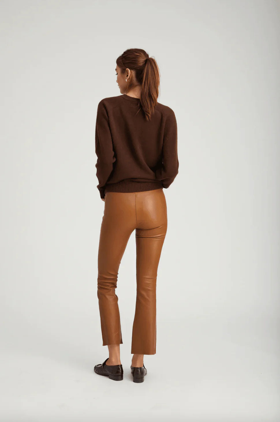 Leather Ankle Flares in Walnut