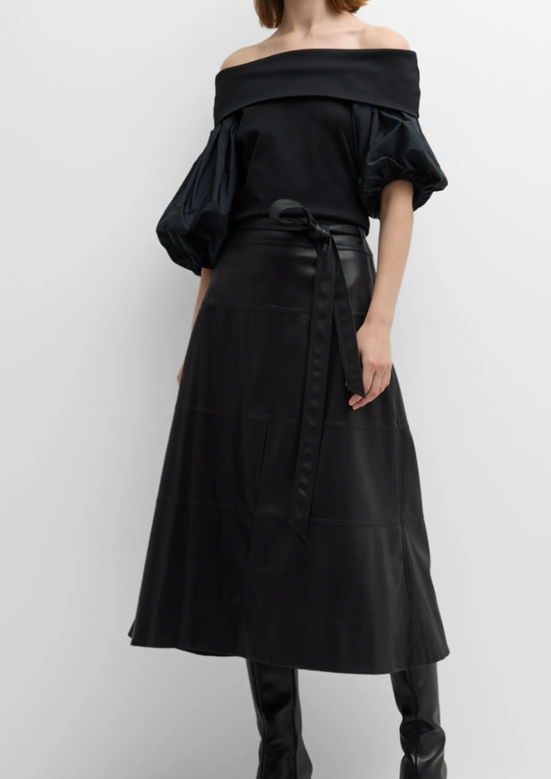 Hudson Vegan Leather Midi Skirt Black