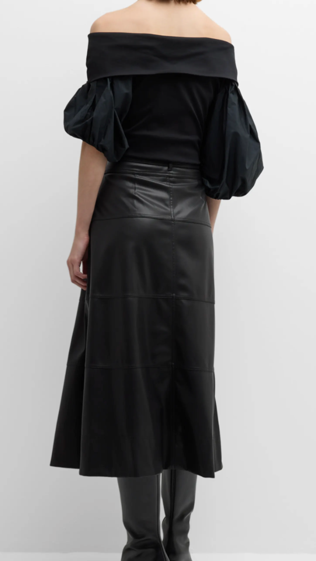 Hudson Vegan Leather Midi Skirt Black