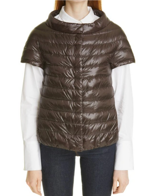 Herno Emilia Cap Sleeve Quilted Down Jacket in Morrone Scuro