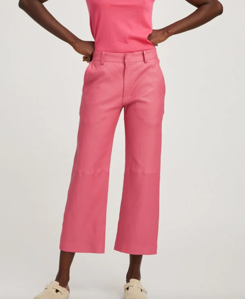 Hot Pink Leather Cropped Trousers