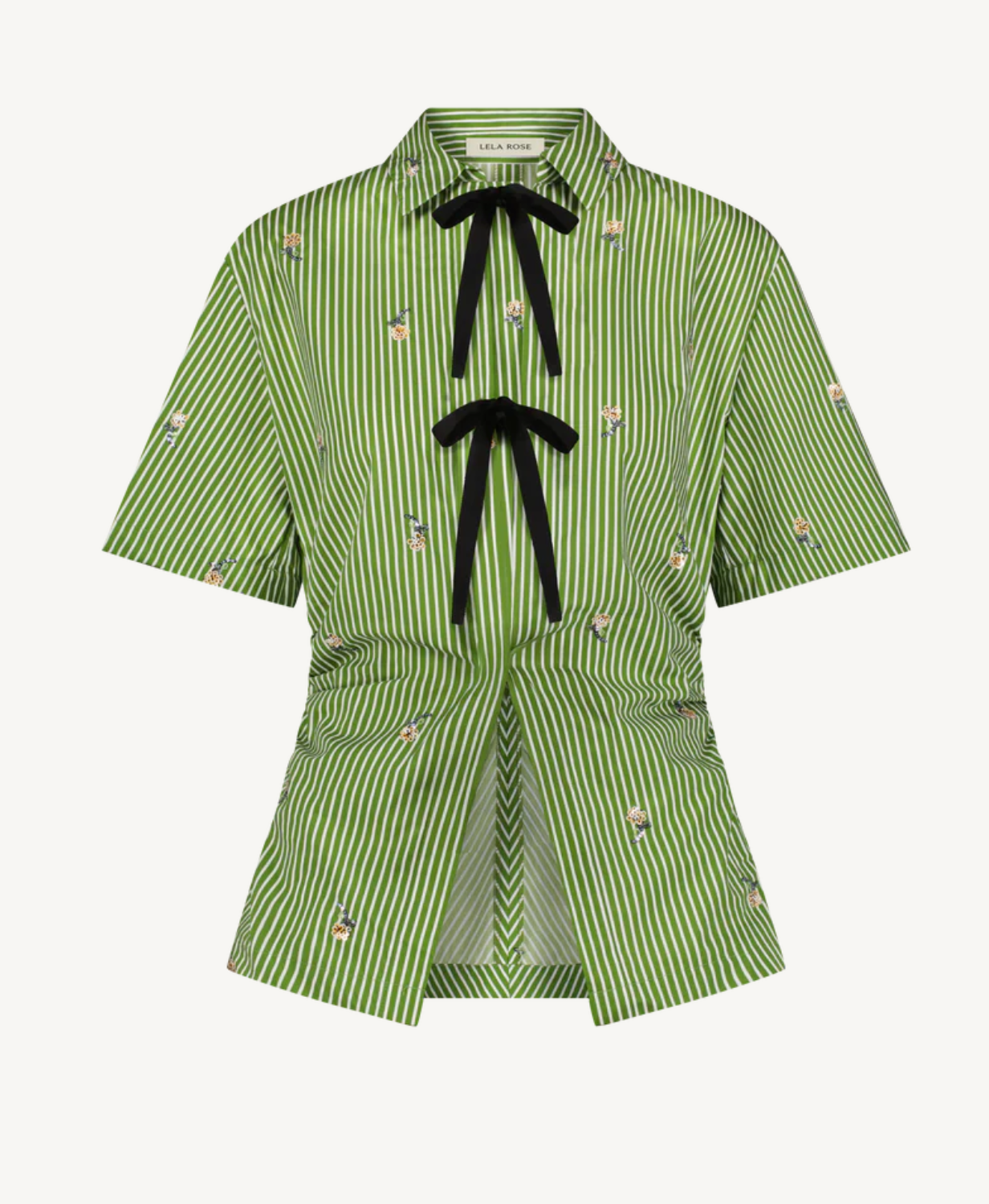 Embroidered Striped Bow Front Shirt - The Lake Forest Shop